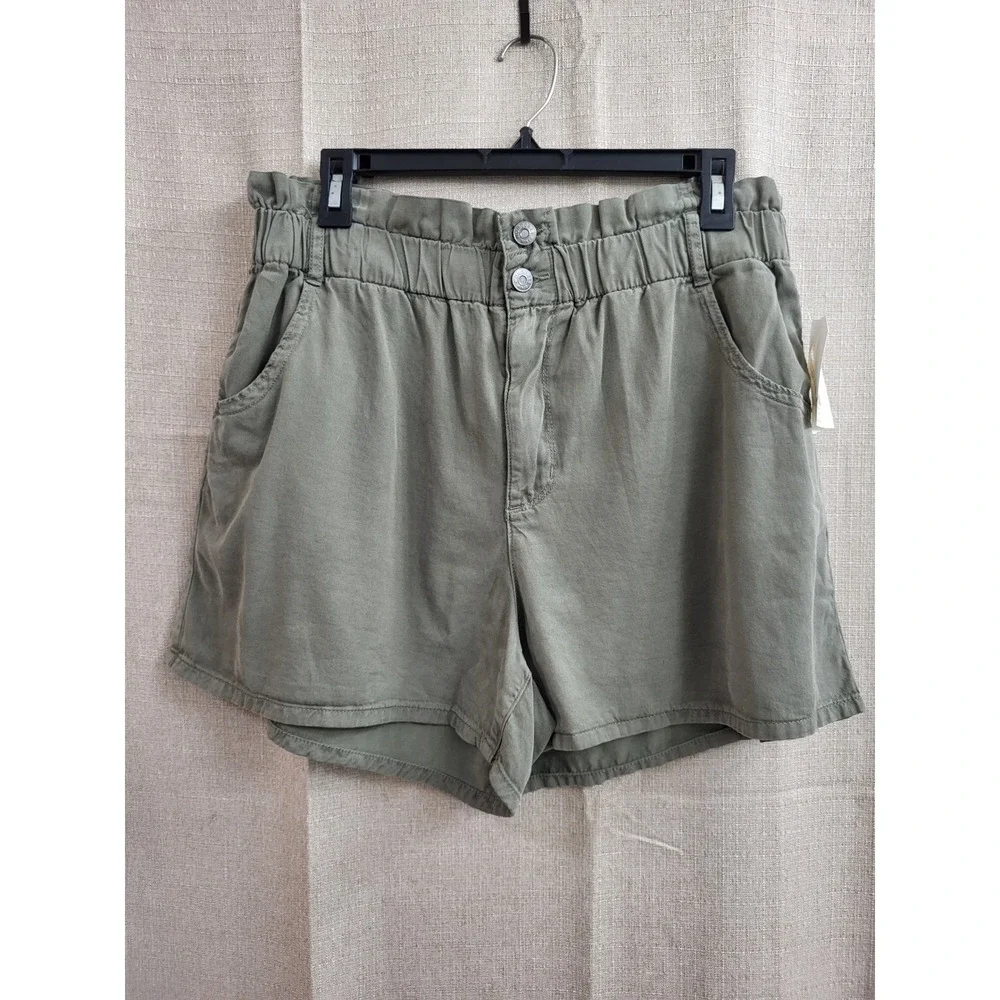 Wonderly Womens Olive Green Tencel Cotton Paperbag Waist Shorts Size 12R NEW
